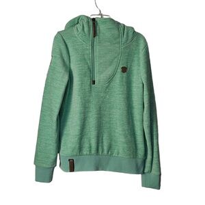 Naketano Womens Green Fleece Half Zip Pullover Hoodie‎ Large